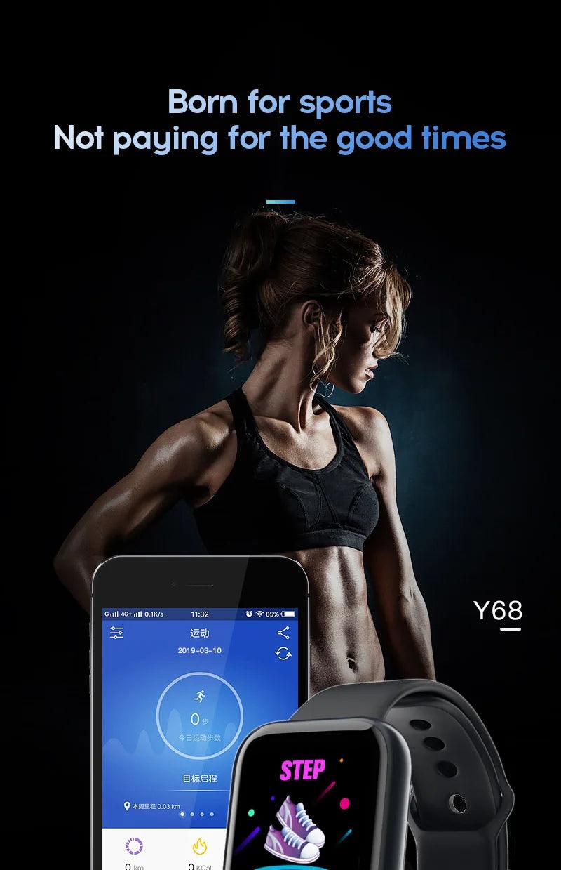 Y68 relógio inteligente Bluetooth rastreador de fitness das mulher monitor frequência cardíaca pressão arterial exportes pulseira para android ioses dos homens smartwatch - basikhome