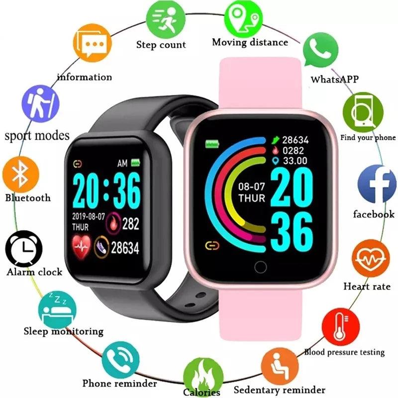 Y68 relógio inteligente Bluetooth rastreador de fitness das mulher monitor frequência cardíaca pressão arterial exportes pulseira para android ioses dos homens smartwatch - basikhome