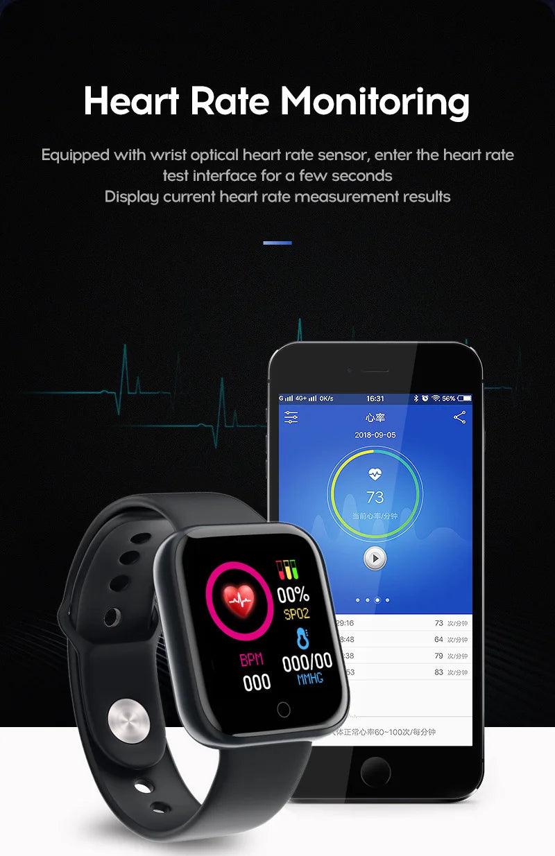 Y68 relógio inteligente Bluetooth rastreador de fitness das mulher monitor frequência cardíaca pressão arterial exportes pulseira para android ioses dos homens smartwatch - basikhome